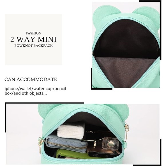 Bowknot Polka Dot Mini Backpack And Convertible Shoulder Bag Purse for Women - Picture 4 of 7